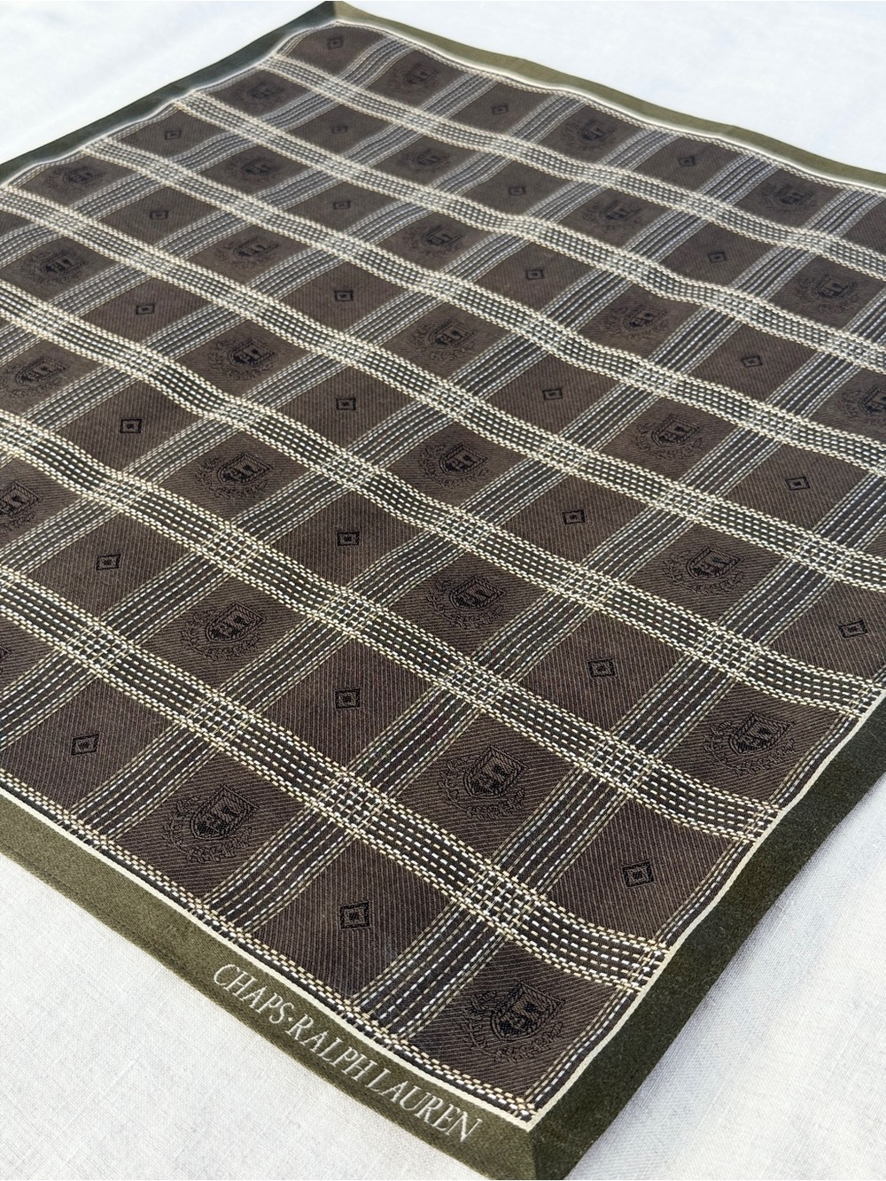 Vintage Chaps Ralph Lauren Dark Green Plaid Cotton Bandana Head Scarf Japan